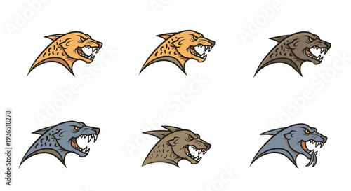 Collection of jaguar animal heads profile.
