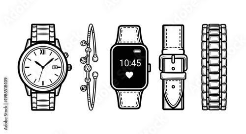 Smartwatch and metal watch parts.