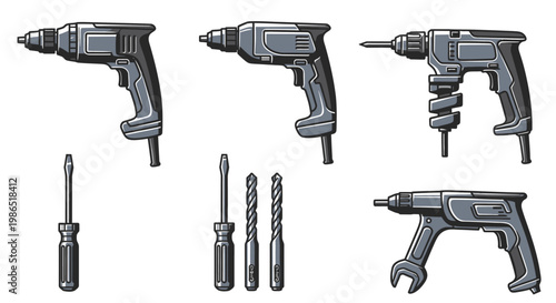 Electric drills and driver bits tools.