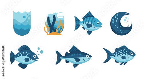 Blue fish swimming in ocean water.