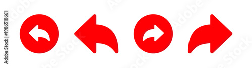 Red flat interface icons with undo redo back and forward arrow navigation symbols