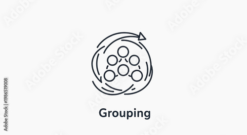 An illustration depicts grouping concept with circular shapes and arrows.