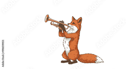 Cartoon fox playing a trumpet.