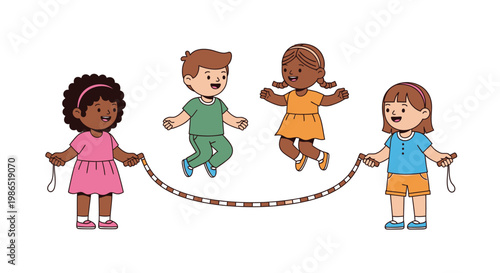 Children playing with jump rope.