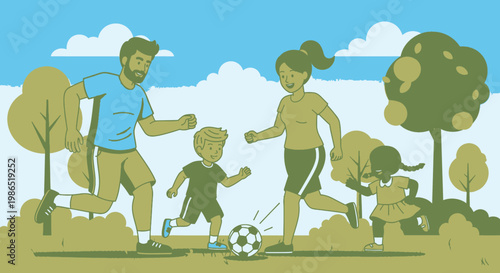 Family Playing Soccer Together Outdoors 1.