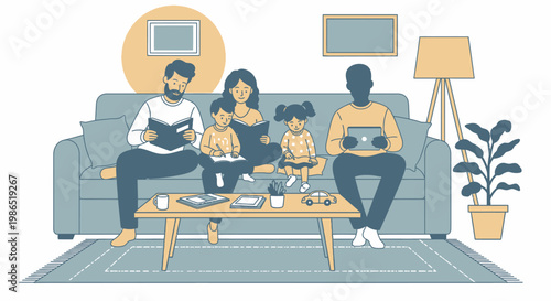 Family sitting on the couch together 2.