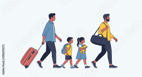 Family walking together with luggage.