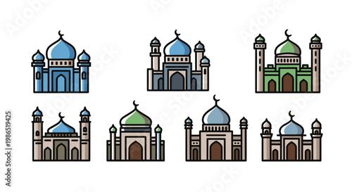 Colorful mosque domes and minarets architecture 1.