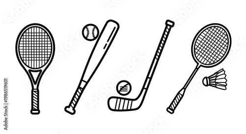 Tennis racket baseball bat hockey stick badminton racket.