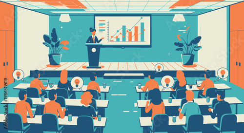 Businessman giving presentation to audience 1.