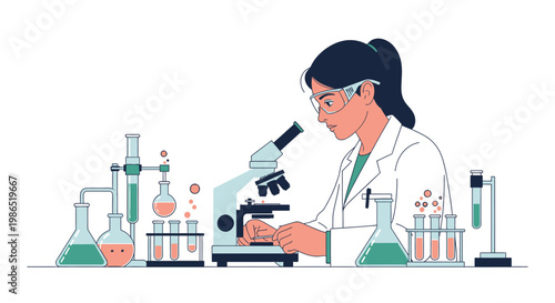 Woman Using Microscope in Laboratory Setting.