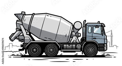 Cement mixer truck on the road.