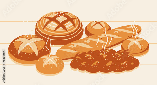 Variety of freshly baked bread types.
