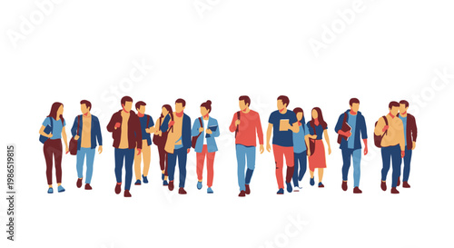 Diverse group of young adults walking.