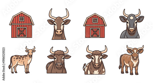 Cows and bulls farm animals.