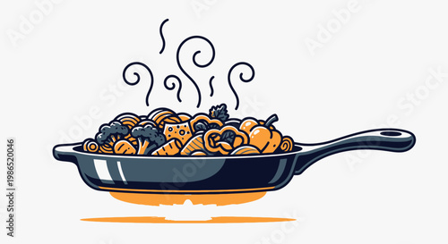 Delicious food in a frying pan.