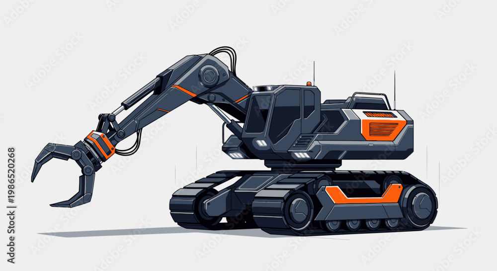 Naklejka premium Industrial robotic excavator machine equipment.