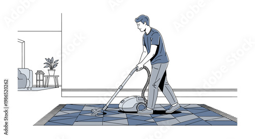 Man cleaning with vacuum cleaner machine.