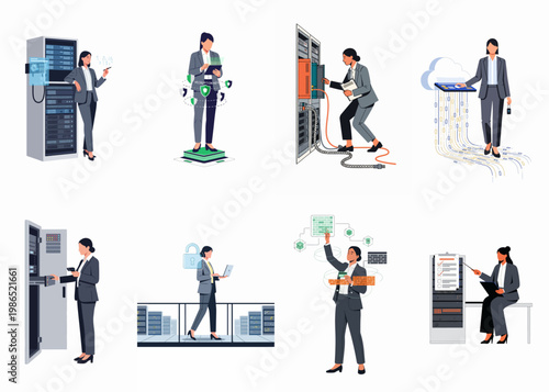 Set of female pottery artists and craftswomen working in a studio, creating handmade ceramic pots and vessels through various artisanal processes.