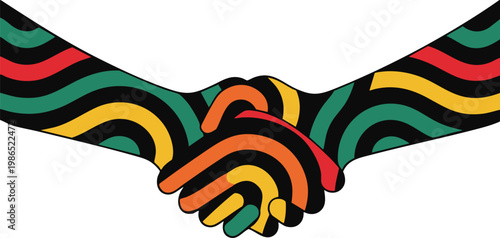 Colorful abstract wavy pattern hands shaking partnership symbol with white background multi colored handshake partnership abstract agreement cooperation business greeting