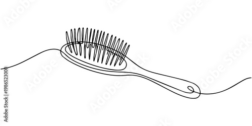 hair brush continuous one line drawing, Hair Brush with Bristles, Hair comb, Hair Style Silhouette - Cut Out Vector Icon, Hairbrush one line art drawing, hair brush continuous one line drawing