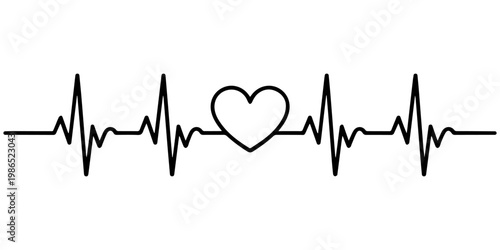 heart beat pulse line with love shape continuous one line drawing, One continuous line Art drawing of hand drawing human heart beat pulse graph image on whiteboard. with white background, Continuous