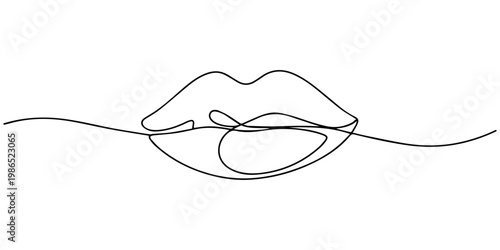 Lips continuous one line drawing art design, Minimalist one line lip icon continuous line drawing vector illustration, Lips outline icon continuous one line drawing minimalist style isolated