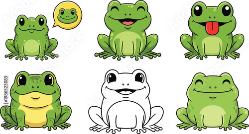 Cartoon Frog Vector Illustration Pack with Cute Amphibian Characters, Fun Expressions, and Creative Designs for Stickers and Children’s Media