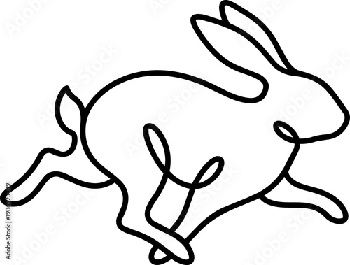 Minimalist black line art illustration of a running rabbit featuring sleek lines and dynamic motion against a clean backdrop stylized design