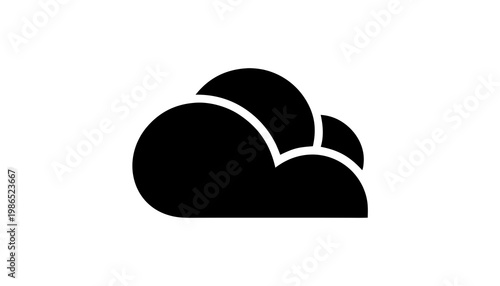 A solid black silhouette of layered clouds featuring white internal outlines. The minimalist graphic represents weather patterns, cloud computing storage, and atmospheric depth in a clean style.
