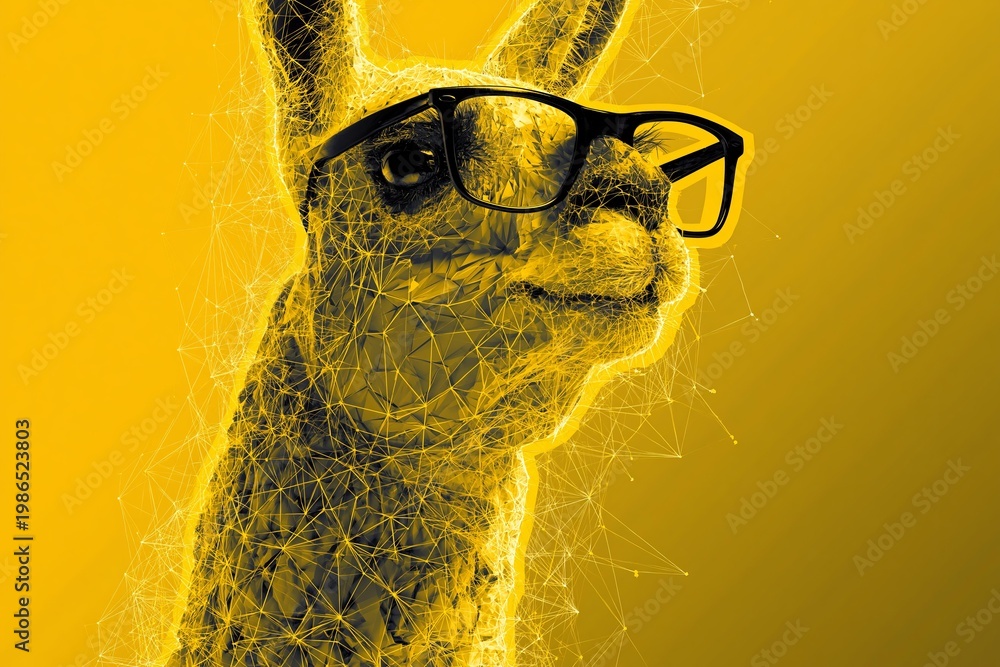 Fototapeta premium Intelligent llama wearing glasses with digital network overlay