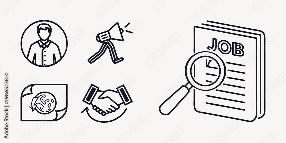 Fototapeta premium Job search with megaphone and handshake resume interview