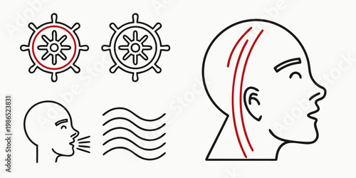 Line for stress and headache relief line ship wheel human head red lines