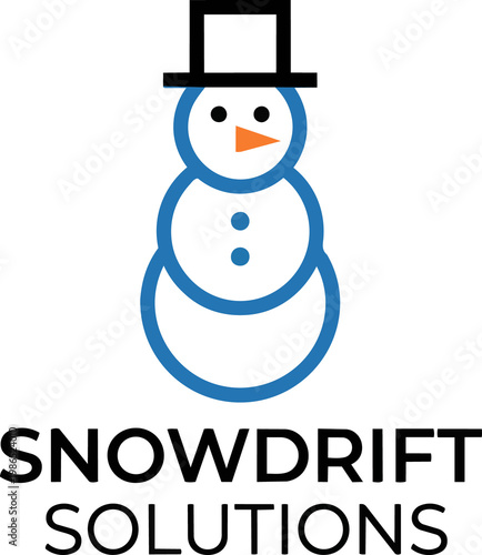 Minimalist blue snowman with orange carrot nose on black background: winter holiday design element for festive decoration seasonal greetings
