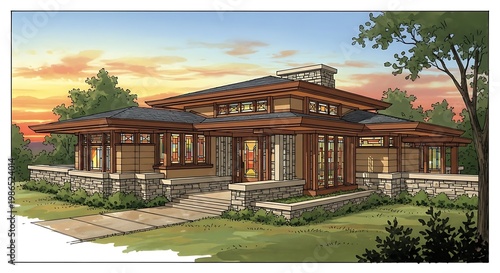 Digital illustration of a traditional Japanese-style house with wooden exterior and sloped roof.