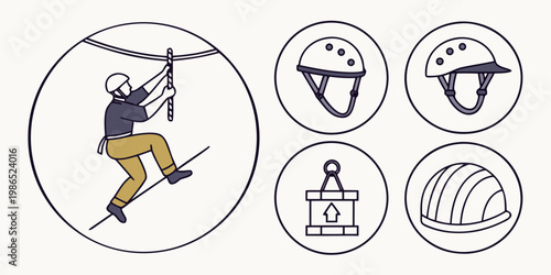 Zipline rider and safety gear helmet harness