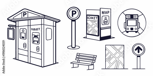 Black and white line of city transportation line black and white parking meter ticket machine