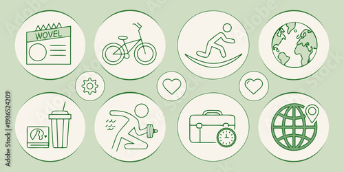 Green for lifestyle and travel concepts green lifestyle fitness work globe