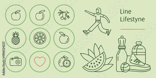 Healthy lifestyle with fruits and sports equipment