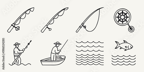 Line of fishing related and activities reel boat