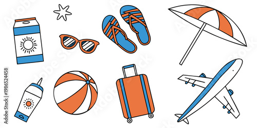 Summer vacation including beach, travel, and leisure airplane