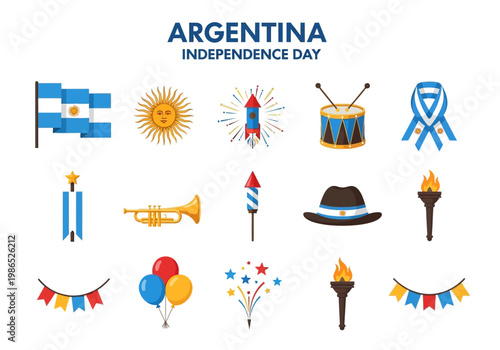 Argentina Independence Day vector icon set, celebrating national pride and festivities