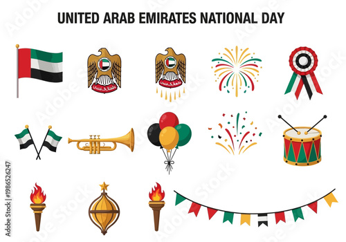 United Arab Emirates National Day vector celebration icons and symbols