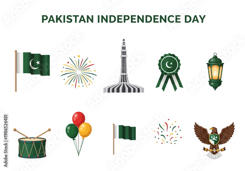 Pakistan Independence Day vector illustration elements collection