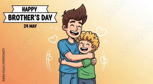 Brotherly love on happy brother's day with hugging brothers and hearts