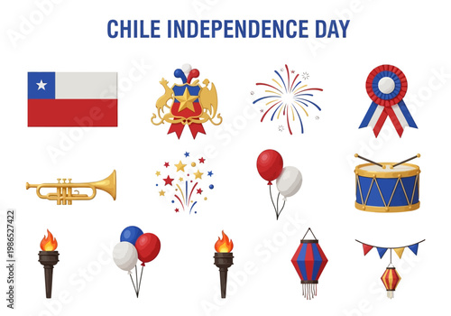 Chile Independence Day vector celebration icons and symbols for national holiday