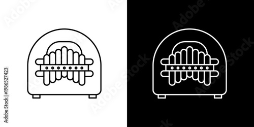 Elegant line art icon of a kalimba, a unique African thumb piano, symbolizing serene music and rhythmic harmony for creative design projects and musical themes