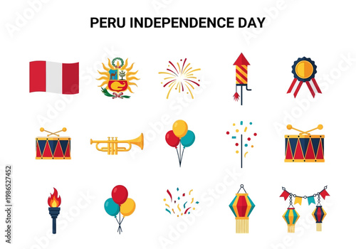Peru Independence Day vector icon set for celebration and national pride