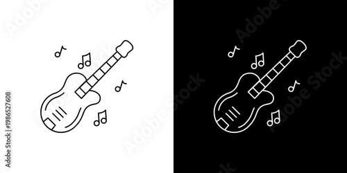 Iconic outline of an electric guitar with musical notes, representing harmony and melody, set against a contrasting backdrop