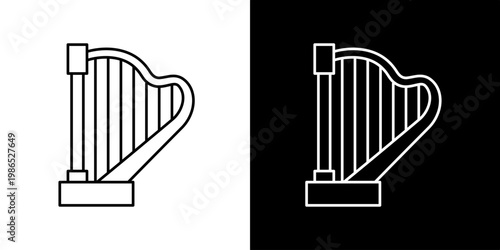 Single icon of two stylized harp illustrations in black and white, representing musical instruments and artistic expression